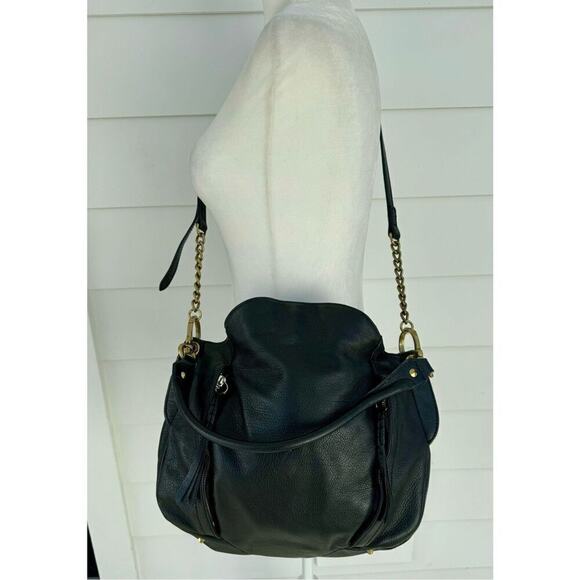 orYANY Black Leather crossbody bag contrast lining gold chain boho hobo purse - Picture 8 of 9